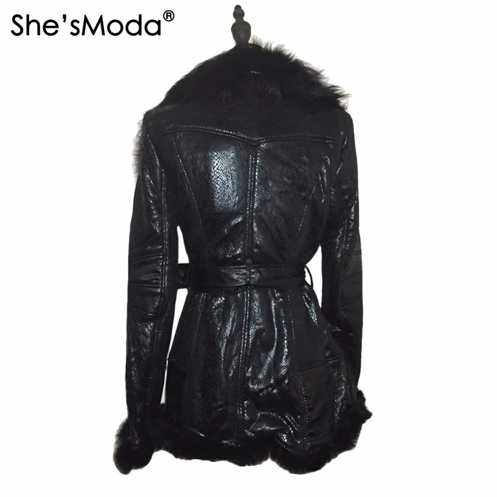 Женская куртка на молнии She'sModa длинная флисовая с натуральным лисьим мехом и