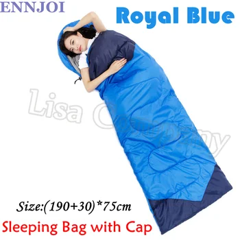 

(190+30)*75cm 190T Polyester Taffeta Envelope Type Sleeping Bag With Cap Thick Warm Camping Splicing Cotton Sleeping Bag