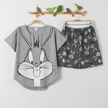 short pants + short sleeve tops pajamas sets cotton nightwear big yards M-XXL cartoon pyjamas women summer sleepwear 2pcs/set