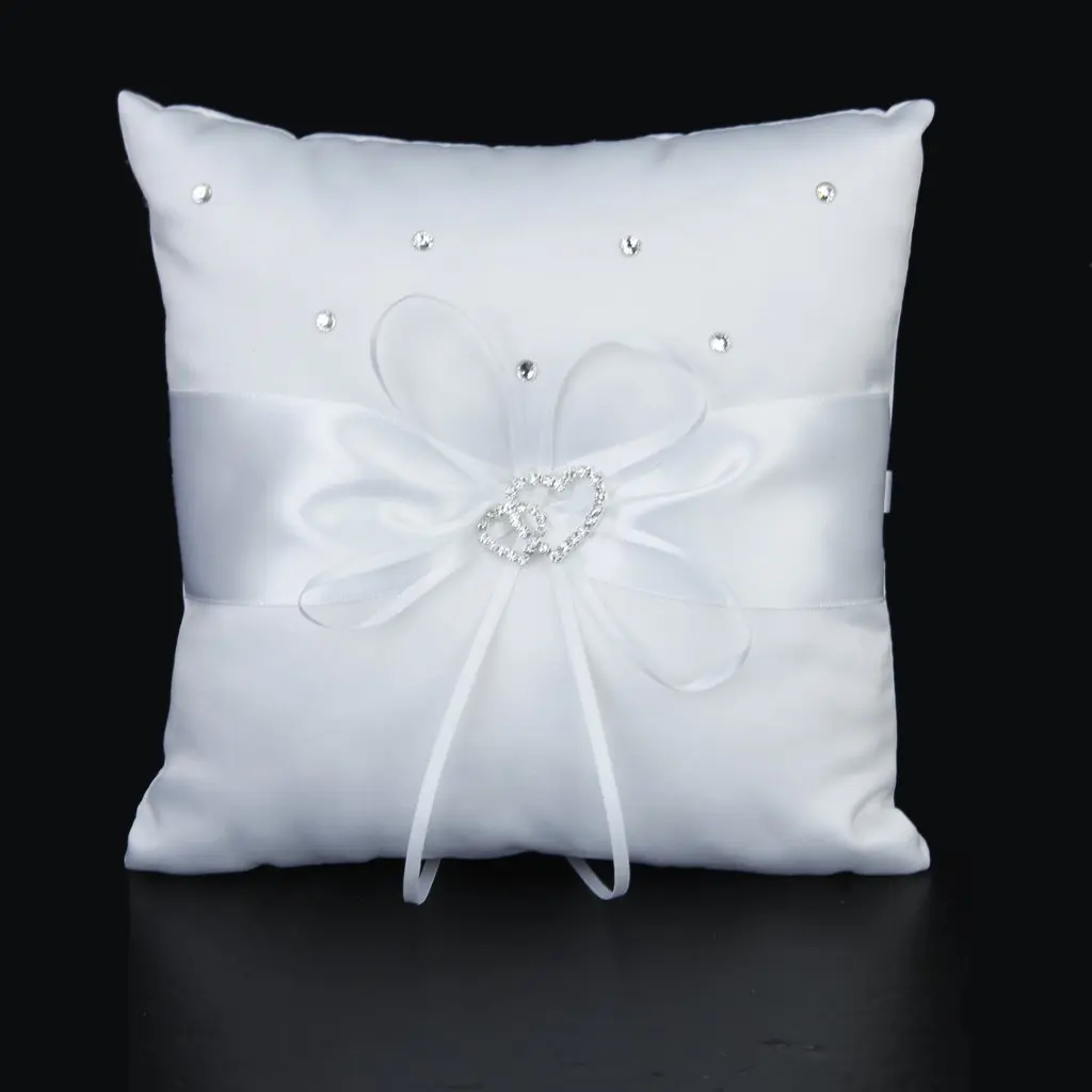 White Double Heart Rhinestone Ring Pillow Wedding Ring