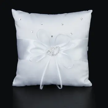 

White Double Heart Rhinestone Ring Pillow Wedding Ring Bearer Cushion 20*20cm