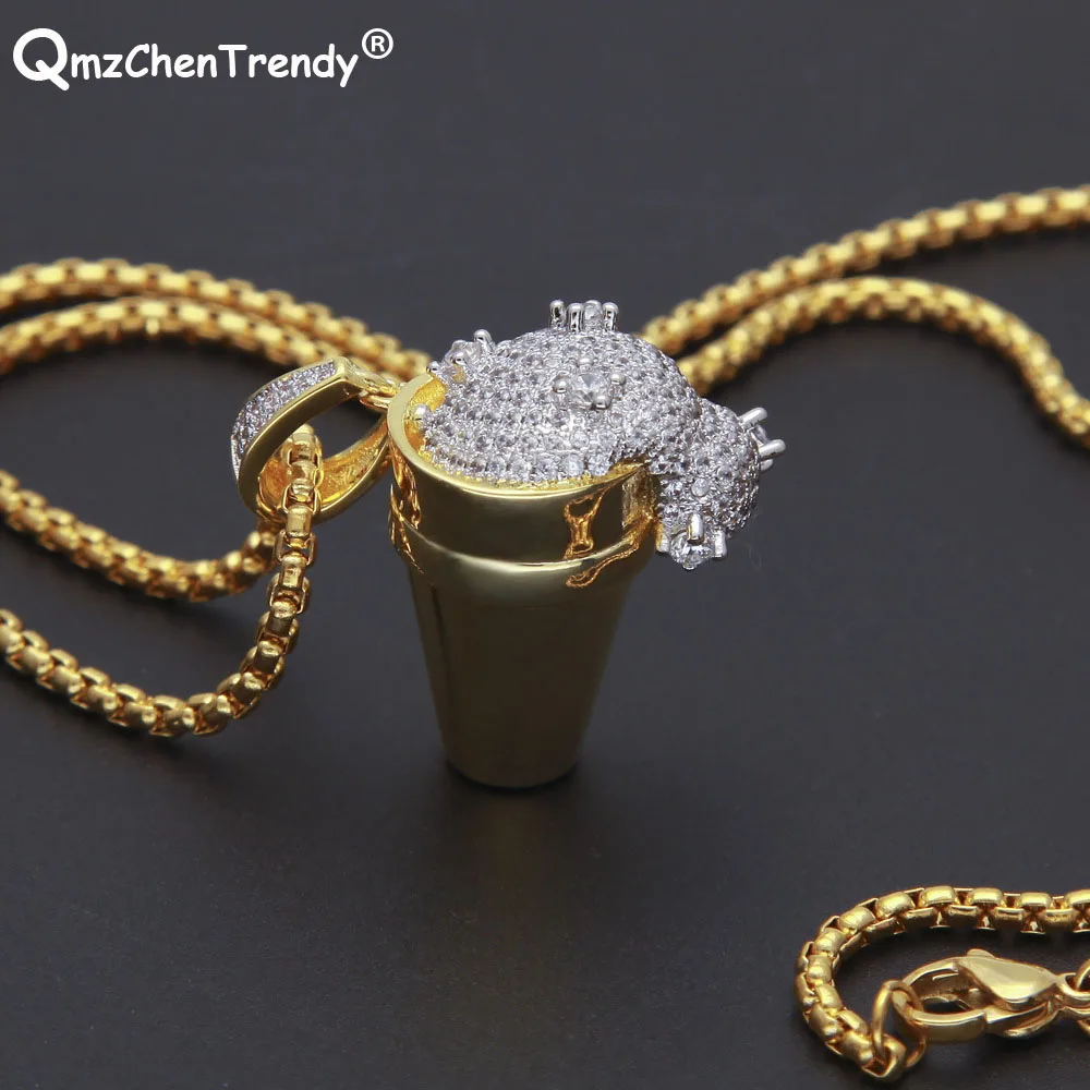

Newest Style Copper Shiny Cubic Zirconia StyrofoamCup Pendant Necklace Cuban Chain For Mens Hip Hop Rapper Trendy Accessories
