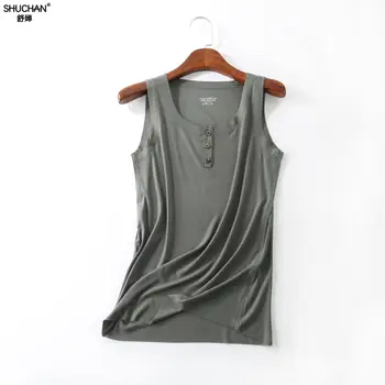 

Shuchan Button Tank Tops Women Cotton Solid Top Sexy Plus Size T Shirt Ladies Vest Singlets Camisole Big Size Vest Female