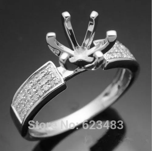 

SOLID 14kt White GOLD . REAL SEMI MOUNT ENGAGEMENT RING ROUND 6MM SETTING