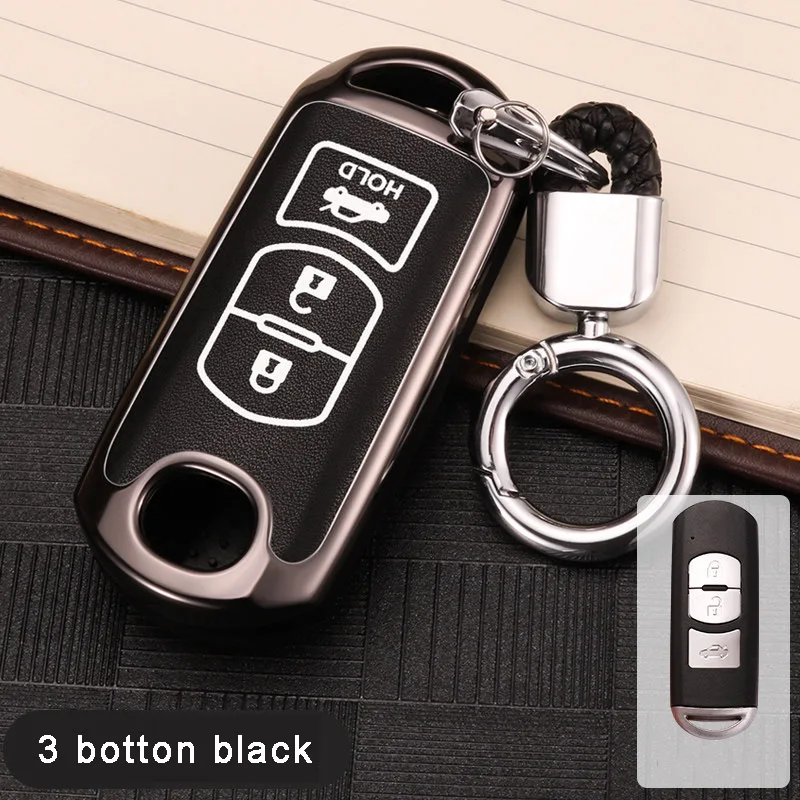 Цинковый сплав+ светящийся Брелок чехол для дистанционного ключа для автомобилей Mazda 6 Mazda 2 3 Axela Atenza CX-7 CX-9 MX5 CX-5 CX5 - Название цвета: 3 button biack