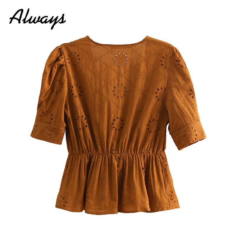 Alwayss женская летняя Элегантная блузка с v-образным вырезом и цветочной вышивкой из хлопка Женская блузка