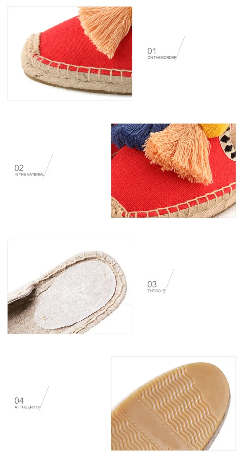 2019 Summer Autumn Fur Balls Mules Casual Shoes Woman High Quality Canvas Hemp Slippers Slip On Rope Female Flats Slides Shoes (7)