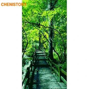 

CHENISTORY Frame Green Trees DIY Painting By Numbers Modern Wall Art Picture Oil Painting On Canvas For Living Room 60x120cm Art