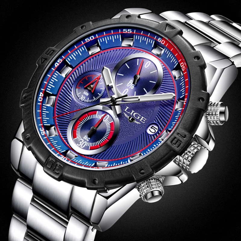 

LIGE Mens Watches Top Brand Luxury Full Steel Quartz Clock Sport Watch Men Casual Business Waterproof Watches Relogio Masculino