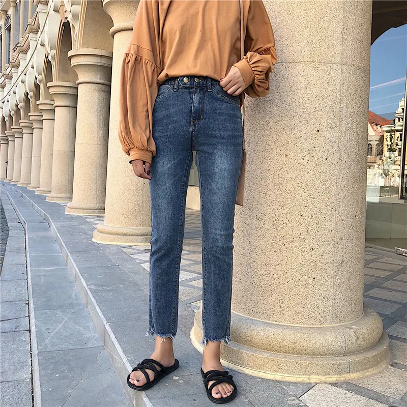 S-XL autumn korean style High Waist jeans Lady Casual straight denim jeans blue womens mom jeans for women (Z8329)