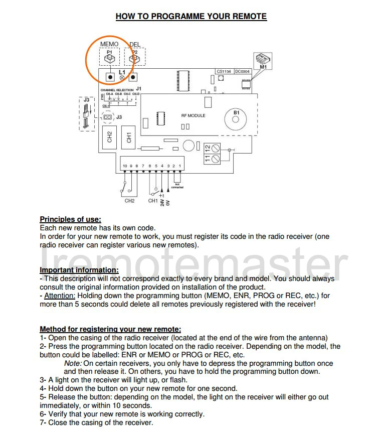 beninca remote coding