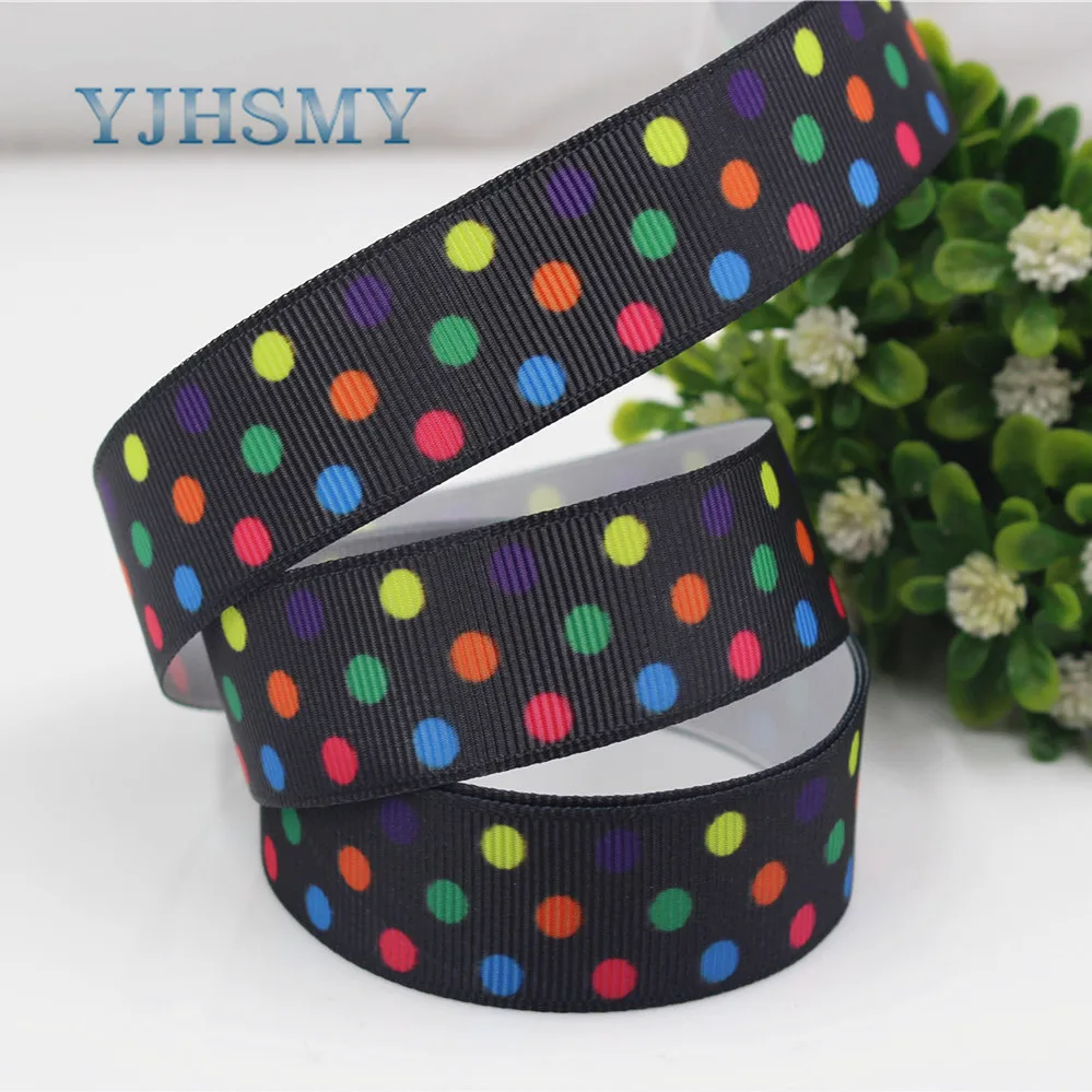 YJHSMY 1762215,25 мм 22 мм 10 ярдов ленты в горошек Термотрансферная печать grosgrain Свадебные аксессуары материал "сделай сам"