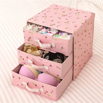 

Underwear Storage Box Three Drawer Non-woven Underwear Socks Container Foldable Clothes Organizer Box Household Storage Tool