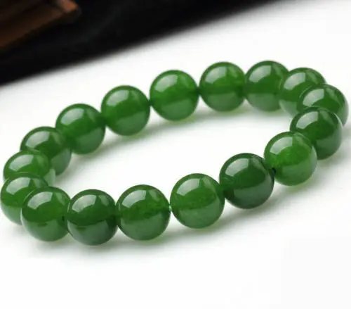 

10mm Genuine Natural Green Jade Round Gemstone Beads Stretch Bracelet 7.5'' AAA