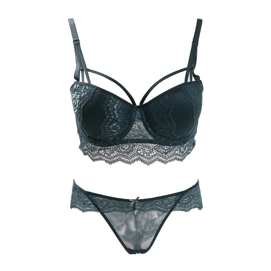 

New Sexy bras lenceria bra Underwear Set Cotton Push Up Bra Panty Sets Green Lace Lingerie Women Set