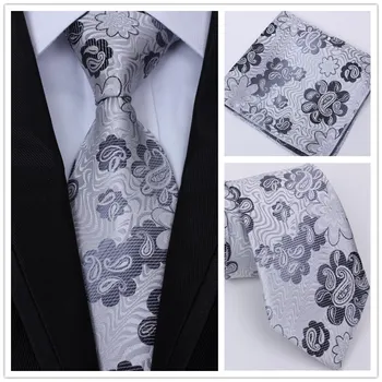 

New Fashion Light grey Gold Purple Mens Ties Paisley Tie Hanky Sets Men's 100% Silk Ties for men Formal Wedding Party Groom