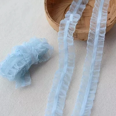 

5m/lotLight blue wrinkled yarn elastic band lace trim DIY skirt neckline doll clothes decoration lace fabric Garment accessories