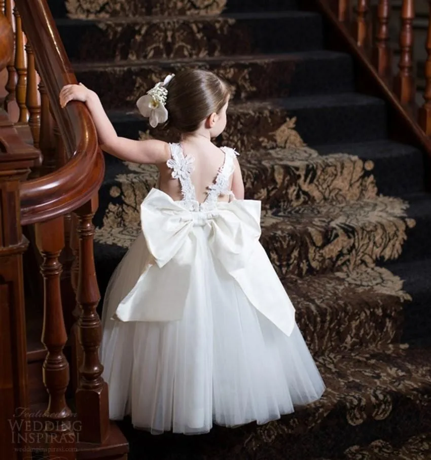 Белое, цвета слоновой кости кружево, платье с цветочным узором для девочек, Модное детское бальное платье для маленьких принцесс, Детские Вечерние платья с бантом и поясом