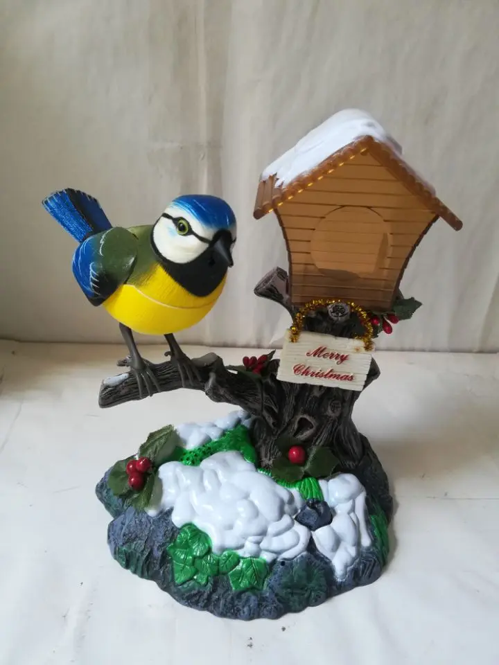 Искусственный птица модель, большой 15x14 см голосового управления звуки Рождеством песня птицы, украшения дома Рождественский подарок b1279