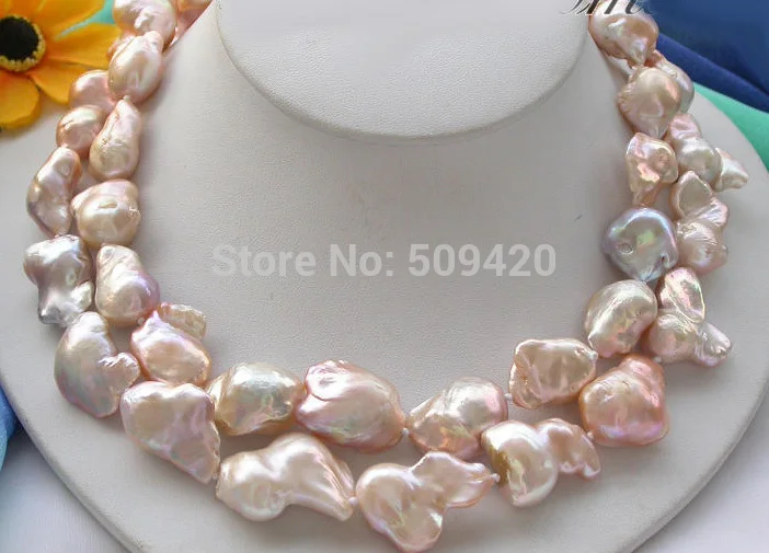 

~~ Free Shipping >>2row 25mm pink baroque KESHI REBORN PEARL NECKLACE