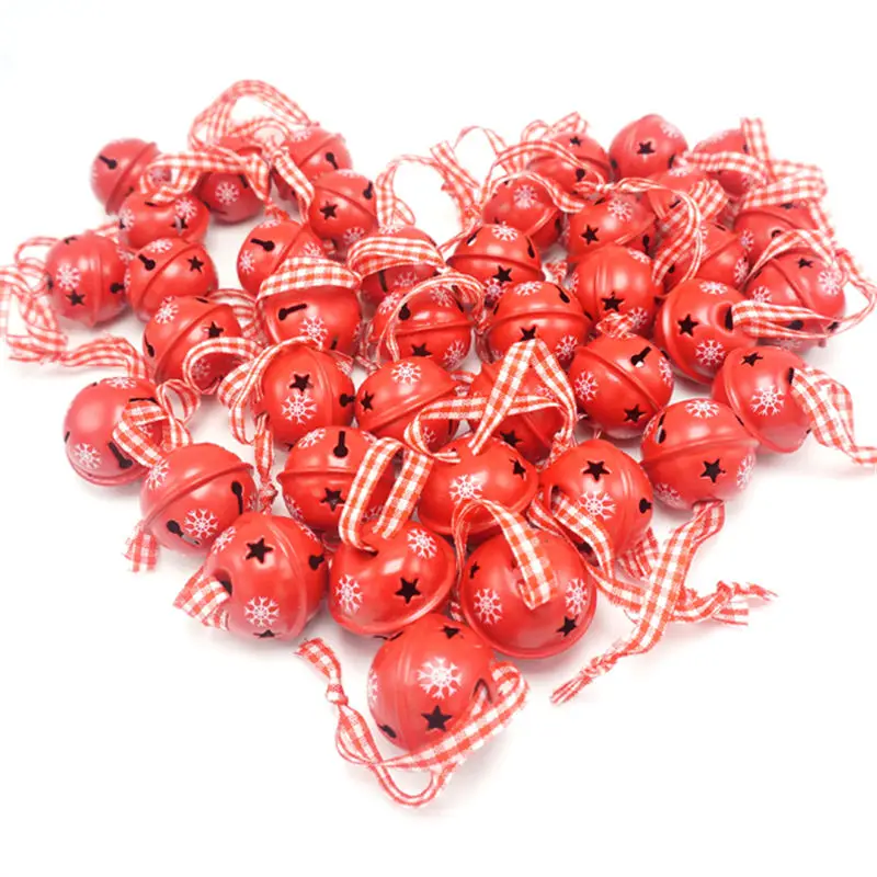

Christmas Decoration 40 Pcs Red Metal Snowflake Jingle Bell Christmas Ornament For Home 30mm Party Decoration Tree Pendant 2017