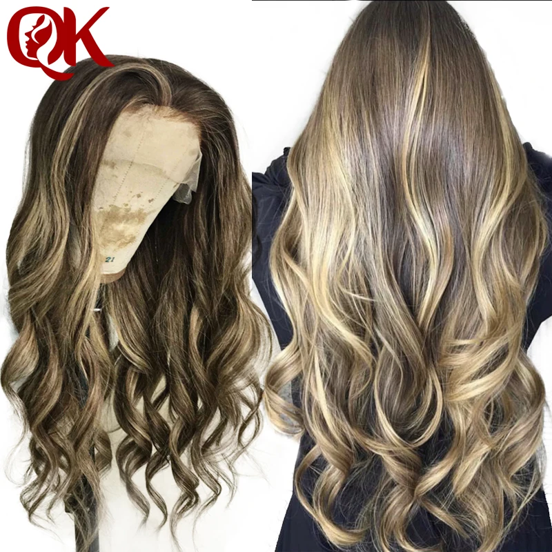 Cami Цвет QueenKing волосы 13x4 Синтетические на кружеве парик 180% плотность #4/4/24 Реми