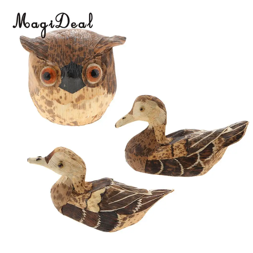 Rustic Bamboo Crafts Duck Owls Animal Figurine Ornament Furnishing Articles