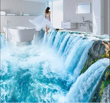 

3d flooring wallpaper custom waterproof self adhesion mountain waterfalls 3d room bathroom flooring 3d wall murals wallpaper