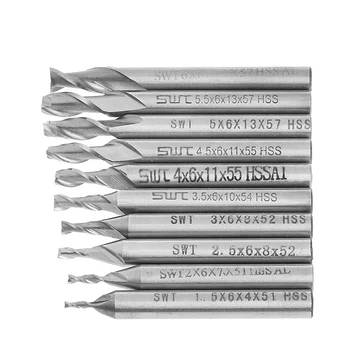 

10Pcs/set 1.5-6mm HSS Straight Shank 2 Flute End Mill Cutter CNC Drill Bit Tool Dls HOmeful