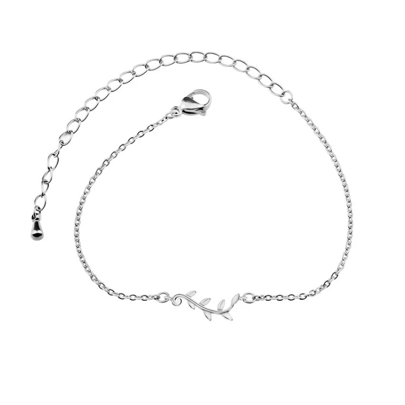 Минималистичный браслет из оливкового листа для женщин Pulsera Lucky Charm, браслет из нержавеющей стали на цепочке, подарок подружки невесты