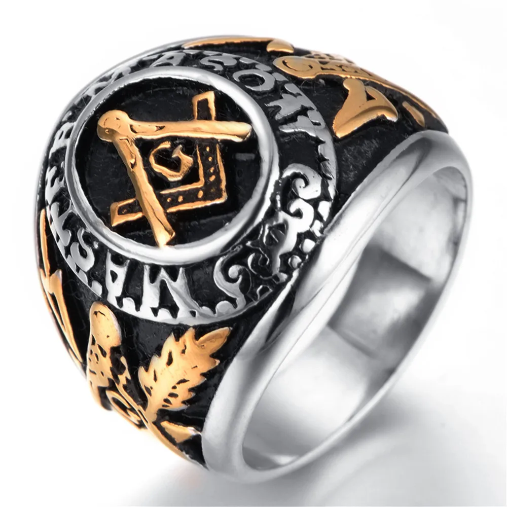 

Master Mason Freemason Men's Silver Gold Free Mason Stainless Steel Masonic Ring