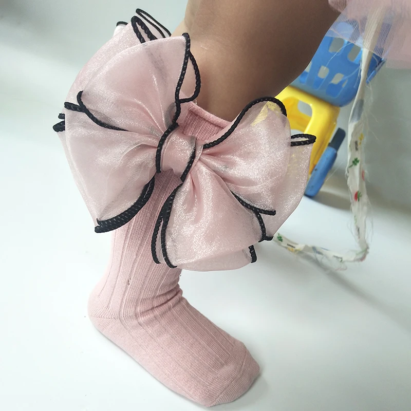 Artículo caliente Calcetines hasta la rodilla para niñas pequeñas, calcetín de algodón con lazos, largos, calcetines de Color caramelo 76ow77Lm