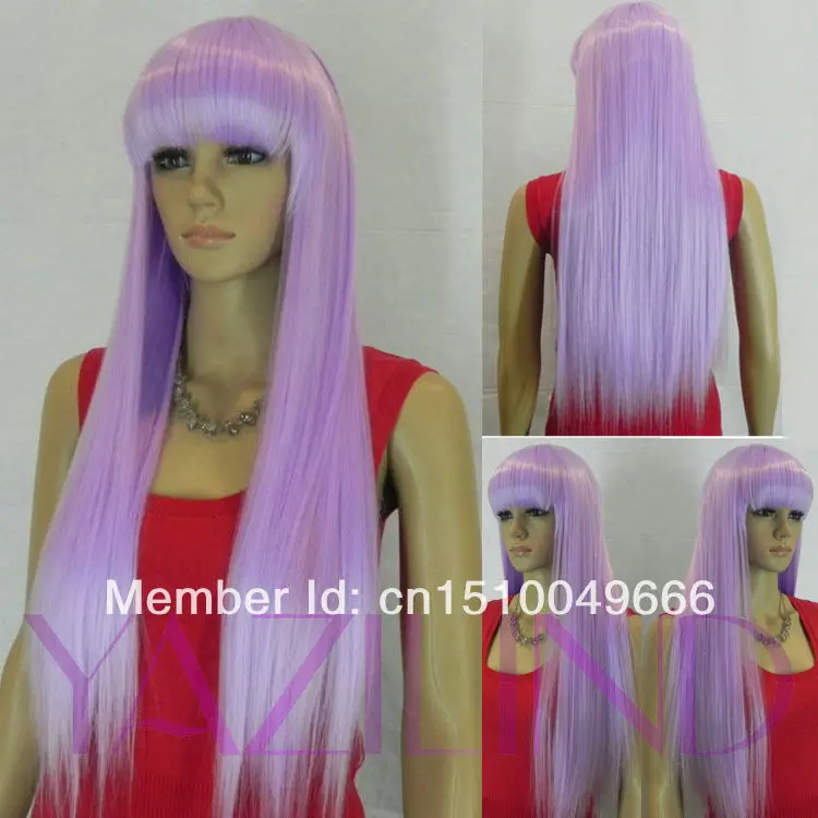 

FREE SHIP>>>gorgeous white lilac purple straight cosplay party full bangs woman lady wig