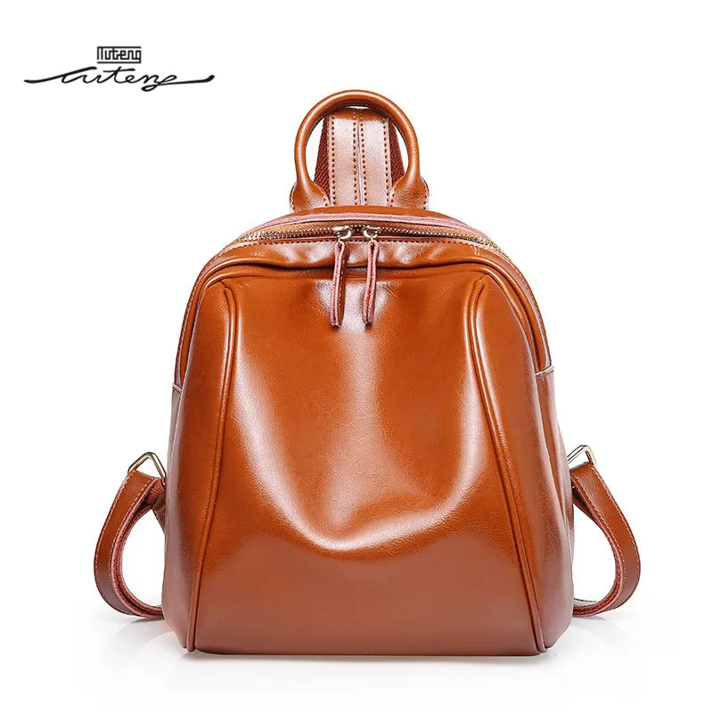 

TU-TENG Women School Backpack Luxury Pack Female Casual Genuine Leather Mini Backpack Fashion Ladies Zipper Red Black Pack 2018