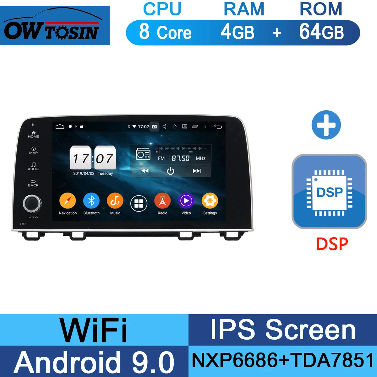 " ips 8 ядерный 4G+ 64G Android 9,0 автомобильный DVD мультимедийный плеер для Honda CRV CR-V gps Радио Стерео Parrot BT CarPlay - Цвет: 64G DSP