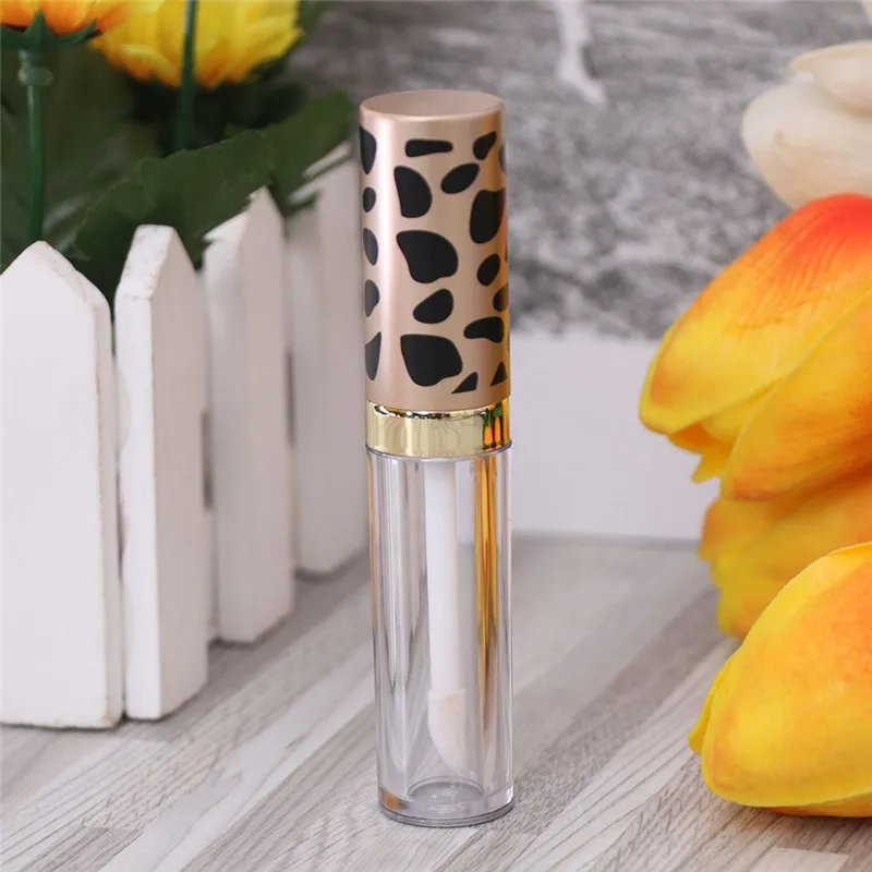 5ml High Quality Empty Leopard Clear Lip Gloss Tube DIY Cosmetic Lip Balm Bottle Container ABS Lid& PS Bottle Free Shipping