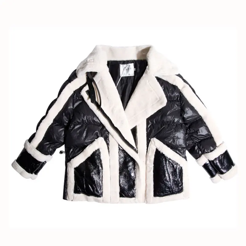 Зимняя женская серебряная куртка из овечьей шерсти один пуховик модное глянцевое хлопковое пальто с воротником-стойкой женская теплая верхняя одежда H106
