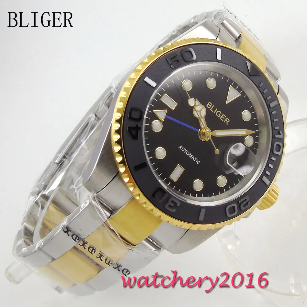 40 мм Bliger стерильные черный циферблат светящиеся руки новые сапфировое стекло развернуть для мужчин t застежка GMT автоматические механическ... 40 мм Bliger стерильные черный циферблат светящиеся руки новые сапфировое стекло развернуть для мужчин t застежка GMT автоматические механическ...