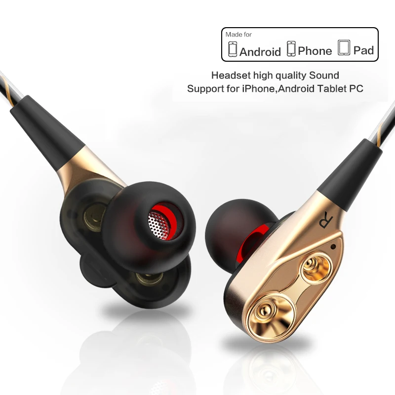 Двойной привод в ухо наушник бас сабвуфер наушники для телефона DJ mp3 спортивные