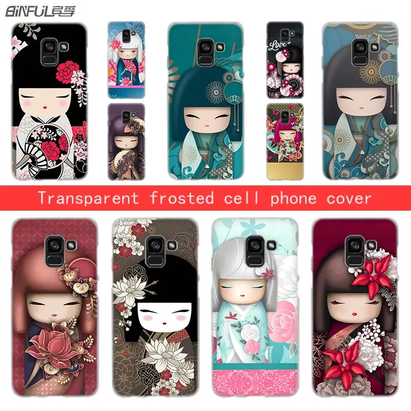 

kawaii Japanese Kokeshi Doll Transparent Phone hard Case for Samsung Galaxy M10 M20 A3 A5 A6s A7 A8 2016 2017 A6 2018 Plus