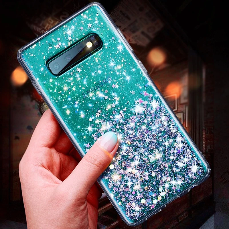 Полностью прозрачный блестящий чехол для samsung galaxy S10 plus S10E блестящая Звезда TPU силиконовый прозрачный чехол для женщин Модный чехол