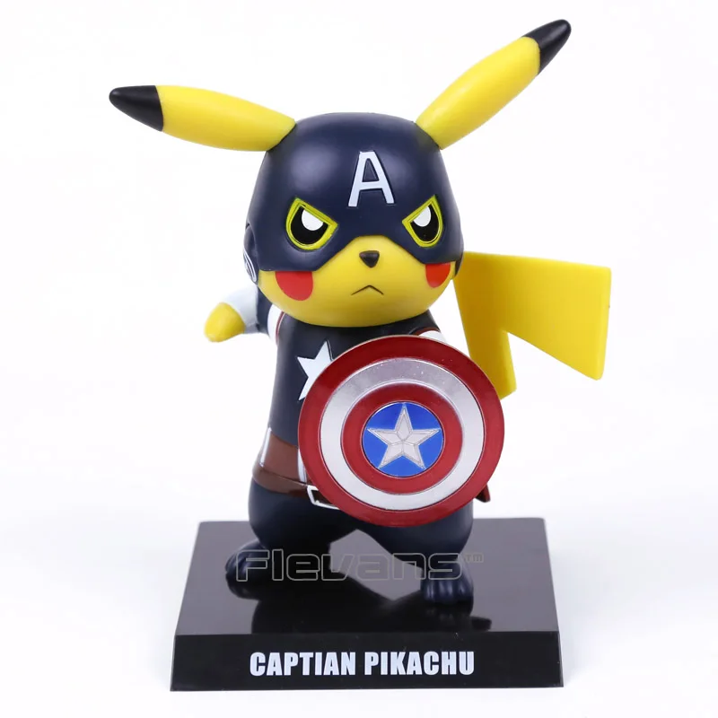

Pikachu Cos Captain America PVC Figure Collectible Model Toy 15cm Boxed