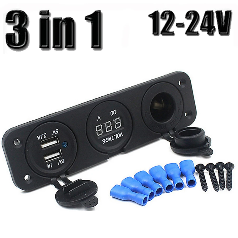 Electop Dual USB Car Charger Socket Power Outlet 2.1A & 2.1A with Blue LED Digital Voltmeter Fast Charge Adapter for Car Boat Marine Mobile Electop Dual USB Car Charger Socket Power Outlet 2.1A & 2.1A with Blue LED Digital Voltmeter Fast Charge Adapter for Car Boat Marine Mobile