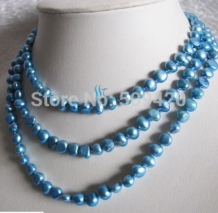 

W&O667 >>46" 7-8mm Light Blue Baroque Freshwater Pearl Necklace Jewelry
