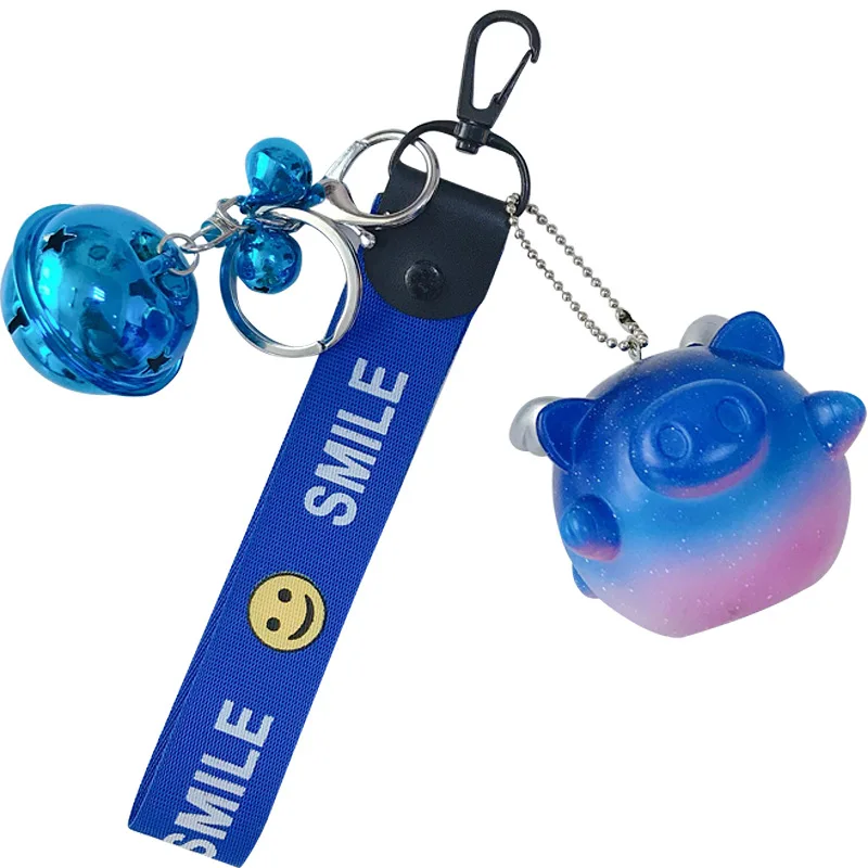 

Cartoon Cute starry small flying pig keychain 3D PVC Doll Bell Key Chain Ring For Women Car Key Holder Bag Purse Jewelry