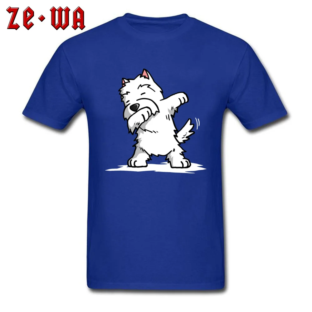 Normal Tshirts Design Short Sleeve Rife Round Neck 100% Cotton Tops Shirts 3D Printed Tshirts for Men Thanksgiving Day Funny Dabbing West Highland White Terrier Dog -7475 blue