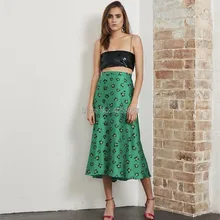 Высокое качество шелка и сатина с цветочным принтом Высокая талия юбка миди-2019ss Для женщин зеленый русалка юбка