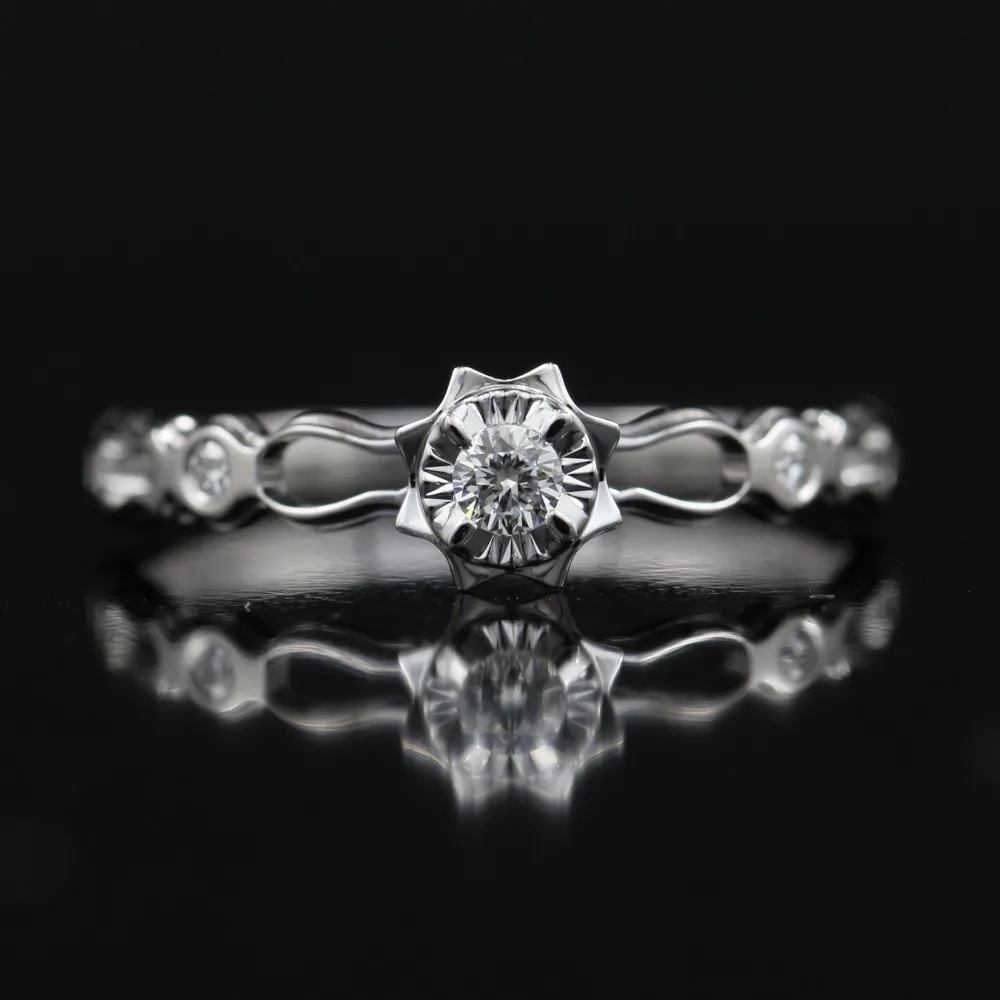 

LASAMERO 0.063 CT H/SI Round Cut Modern Design Natural Diamond Ring For Women 18k White Gold Certified Engagement Wedding Ring