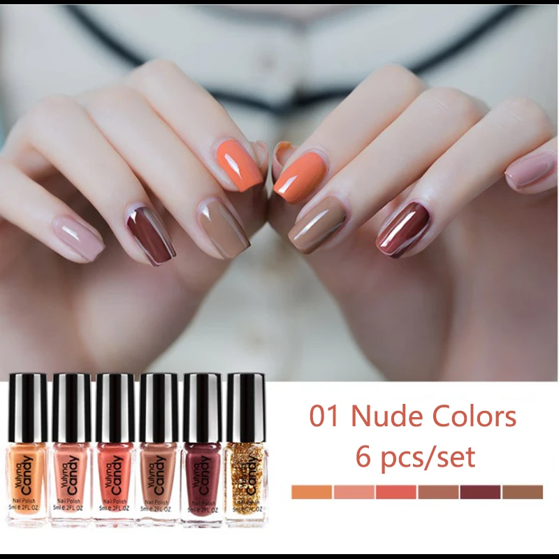 

nude nail polish set 6pcs/set polishing for nails Lacquer professional Manicure party color paillette glitter candy for nail art