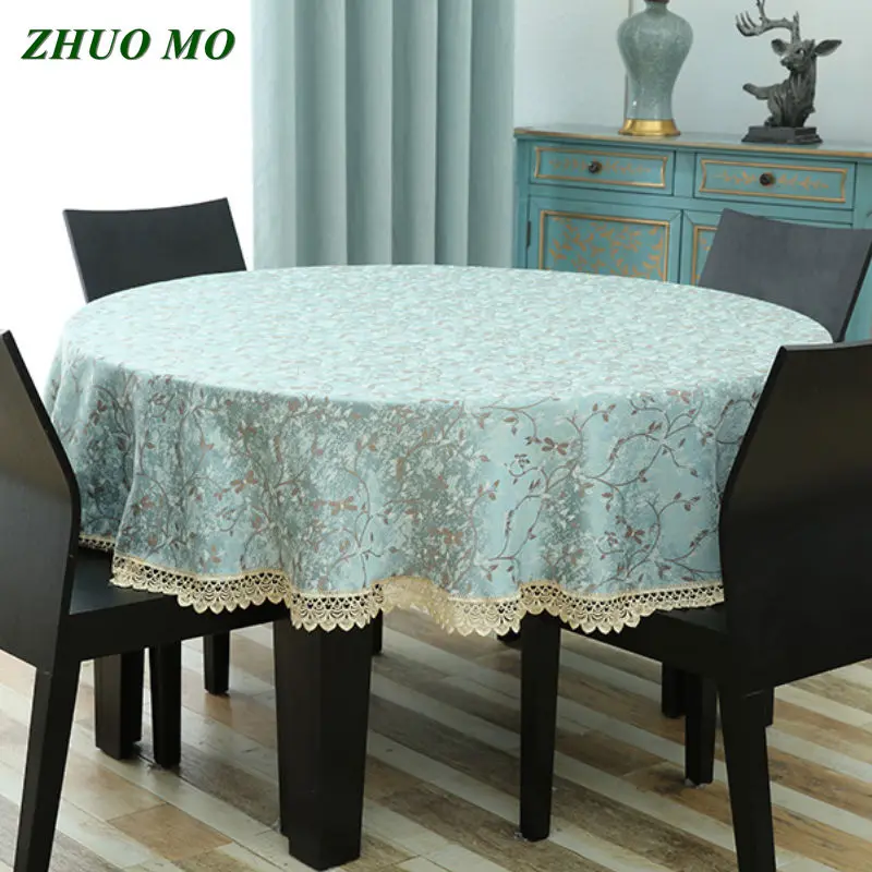 Luxury European style Round table cloth with Lace edge kitchen accessories living room Coffee house home decoration table cloth